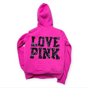PINK VS Special Edition Faux Fur Raised Sequin Bling Jacket Hoodie Sz Small